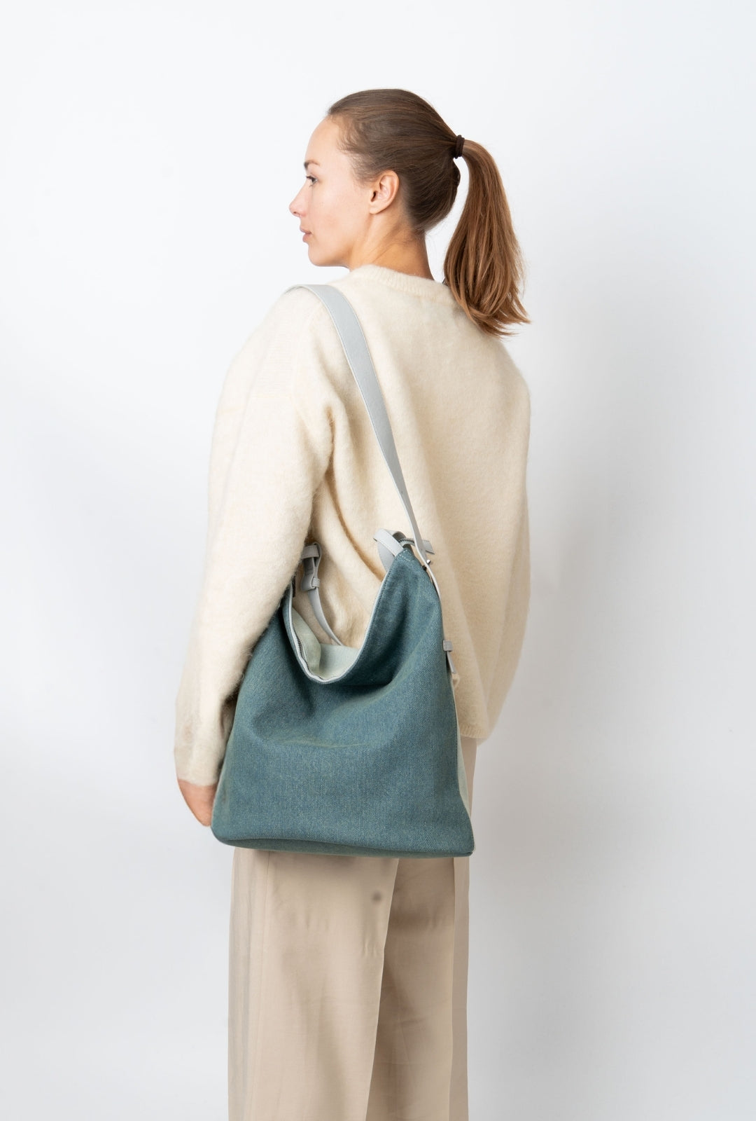 HVISK EMMETT DENIM Tote Bag 481 Teal Tones