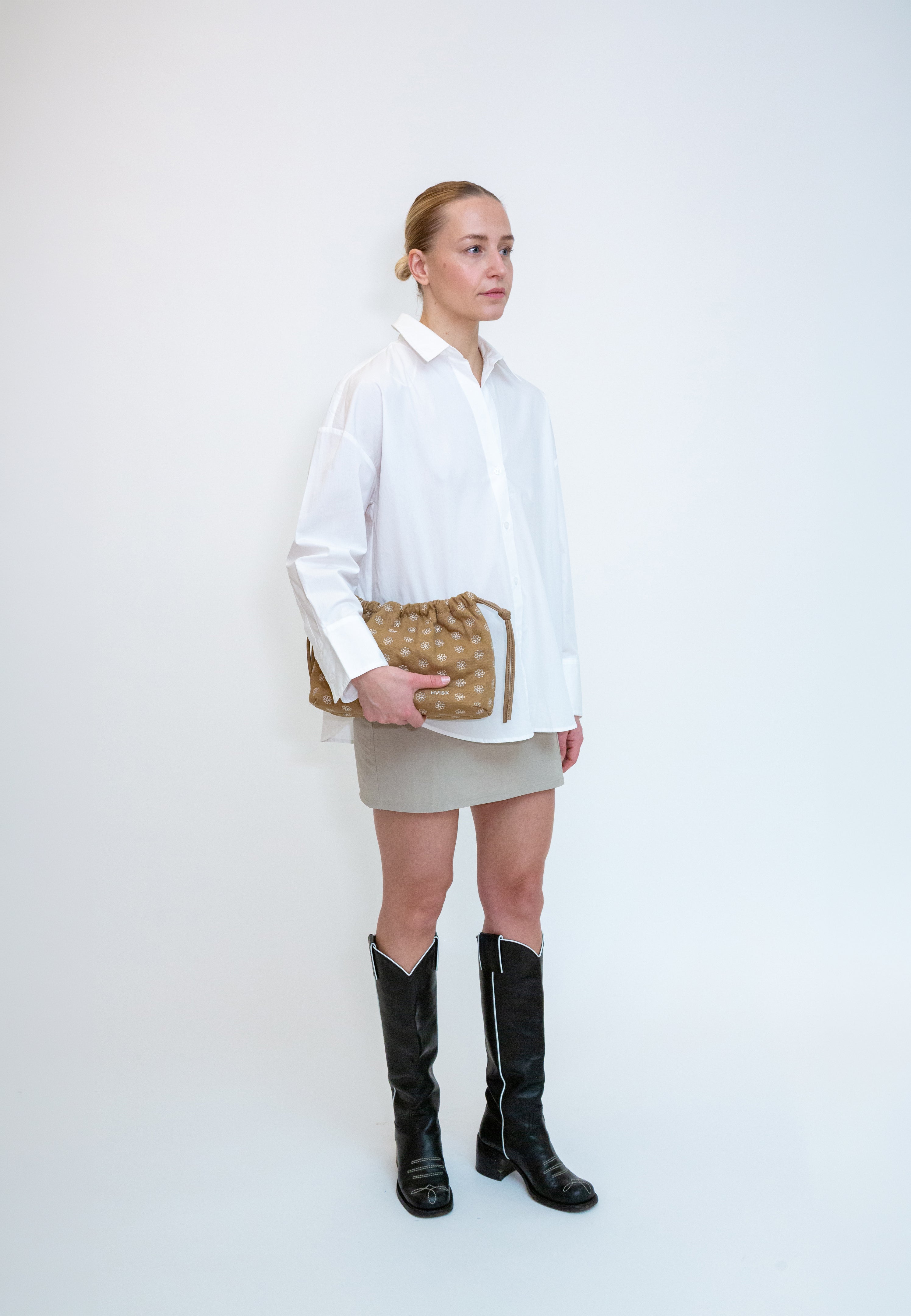 HVISK ARCANE CANVAS EMBRIODERY Handle Bag 505 Ash Brown