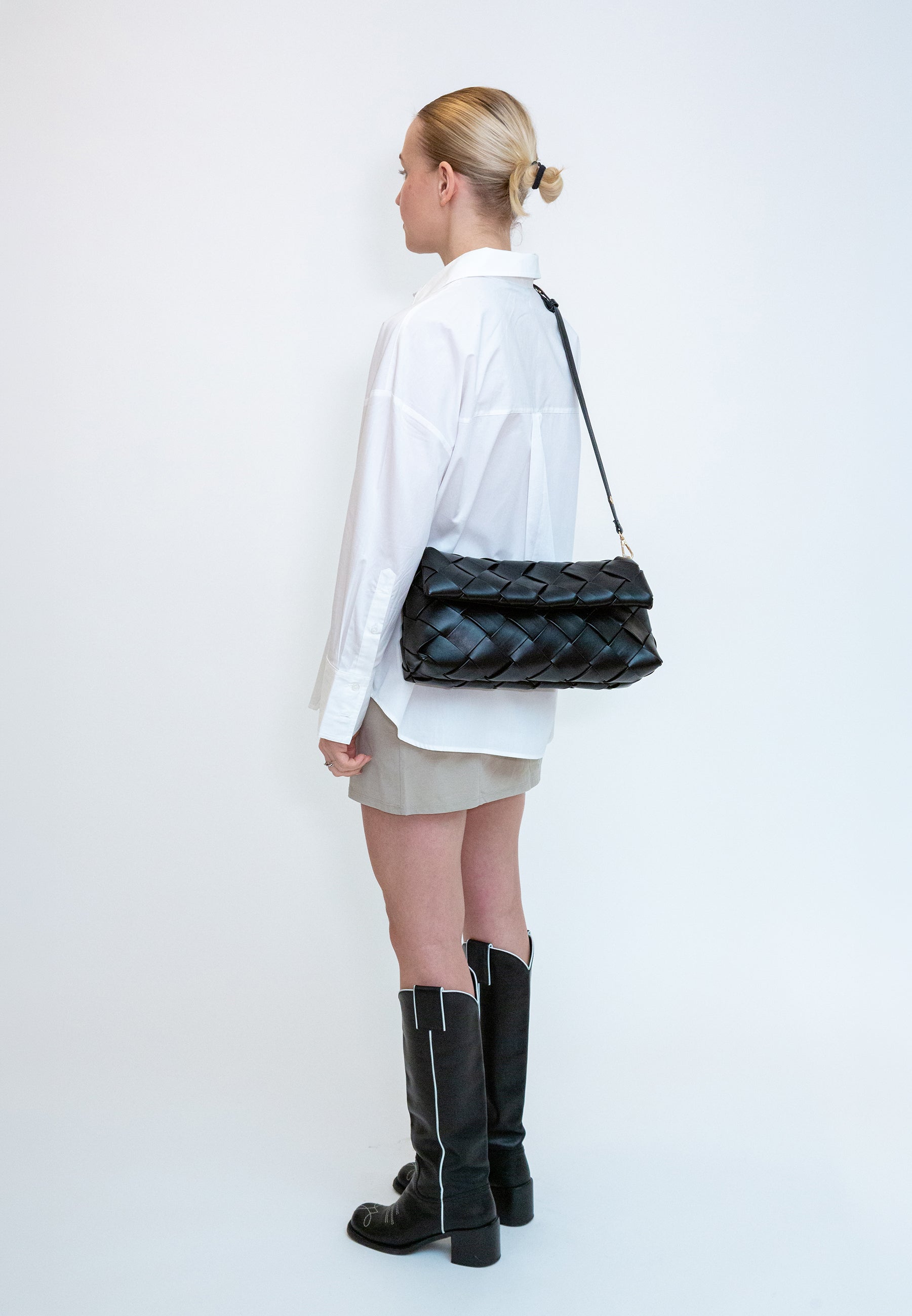 HVISK ARLENE BRAIDED SOFT STRUCTURE Tote Bag 009 Black