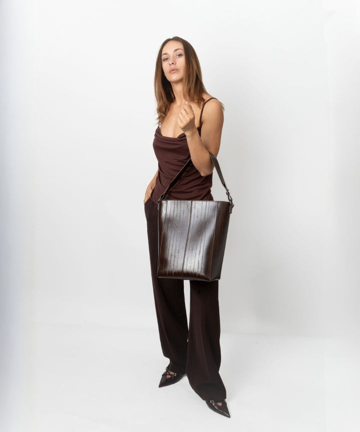 HVISK CASSET STROKE STRUCTURE Tote Bag 485 Espresso