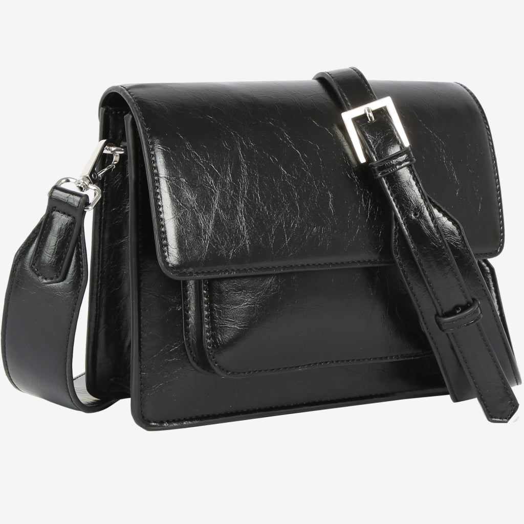 HVISK CAYMAN POCKET LACQUER Shoulder Bag 009 Black