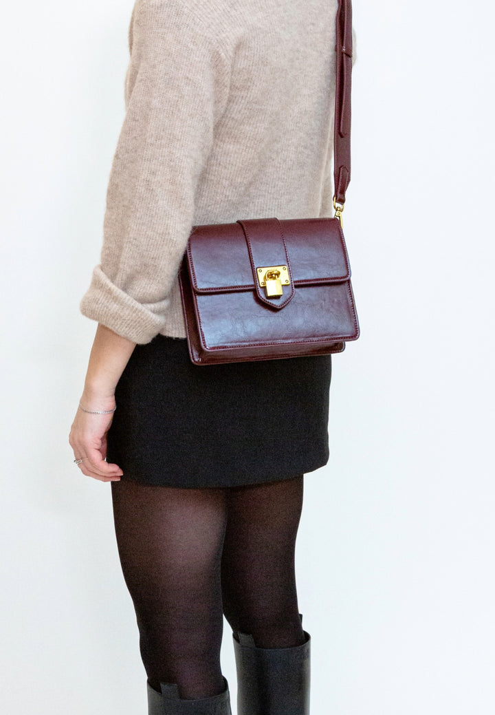 HVISK Cayman Raw Padlock Crossbody 508 Deep Burgundy
