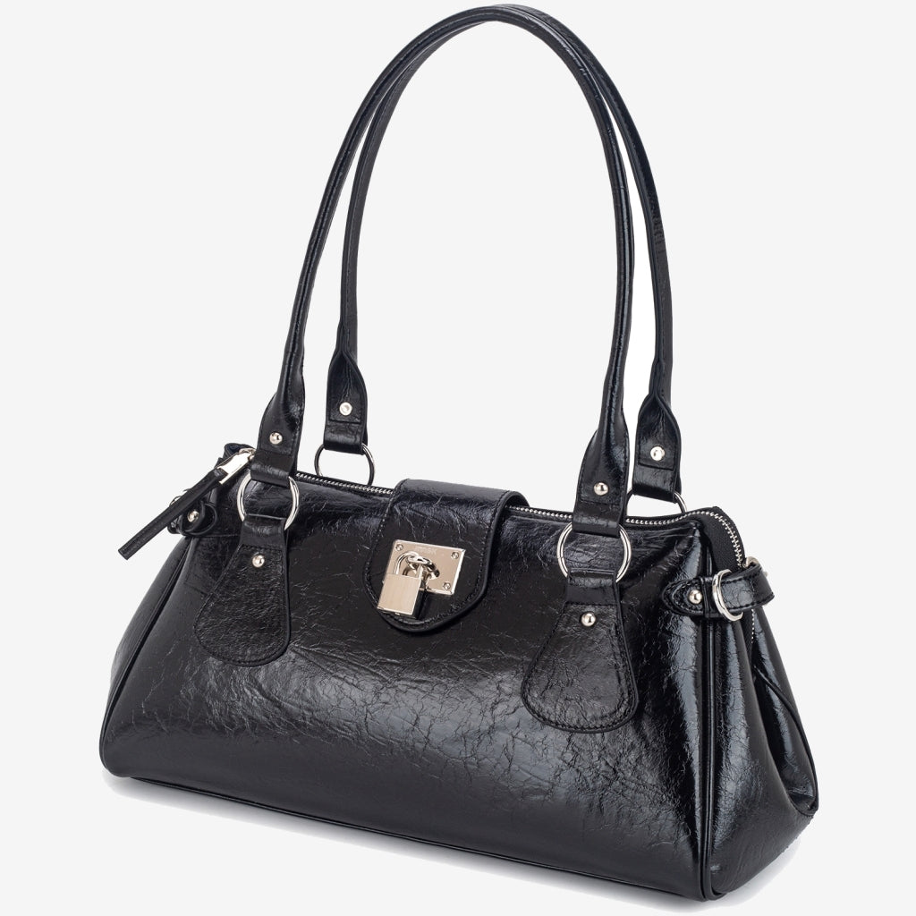HVISK ISABELLA LACQUER Shoulder Bag 009 Black