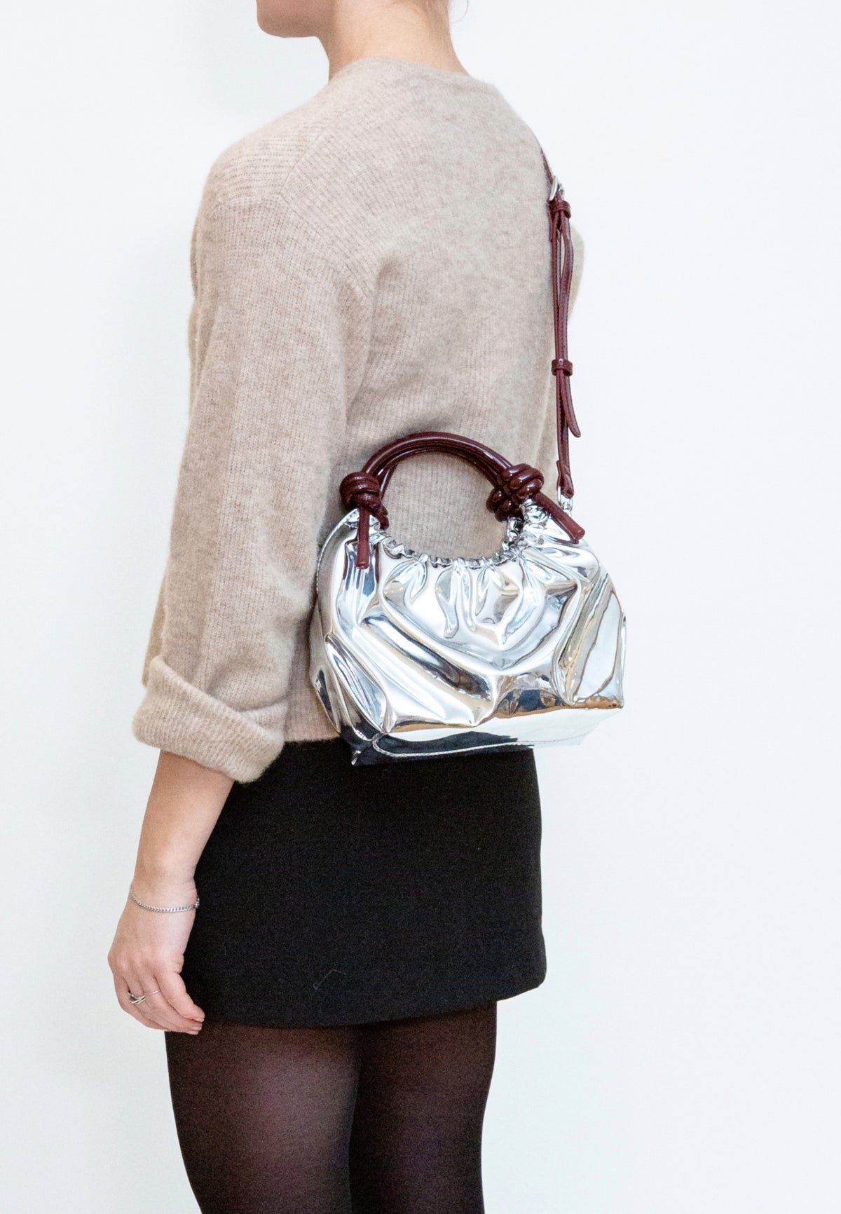HVISK Jolly Mirror Gloss Handle Bag 511 Silver Maroon