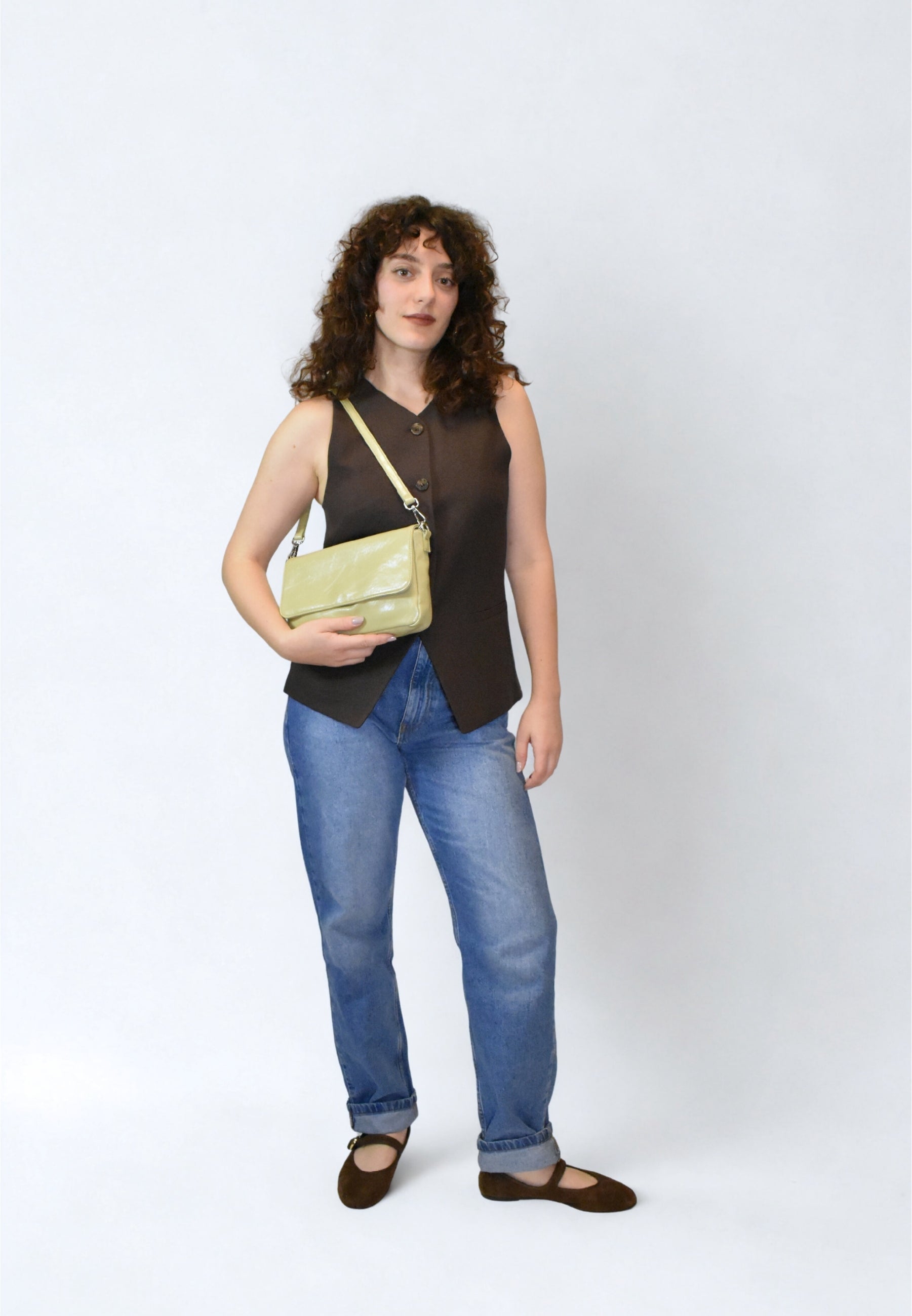 HVISK KAYA GLOSSY STRUCTURE Handle Bag 492 Matcha Green