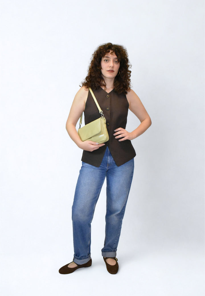 HVISK KAYA GLOSSY STRUCTURE Handle Bag 492 Matcha Green