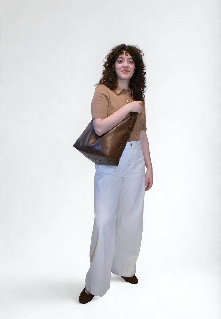 HVISK LANE GLOSSY STRUCTURE Tote Bag 496 Cocoa
