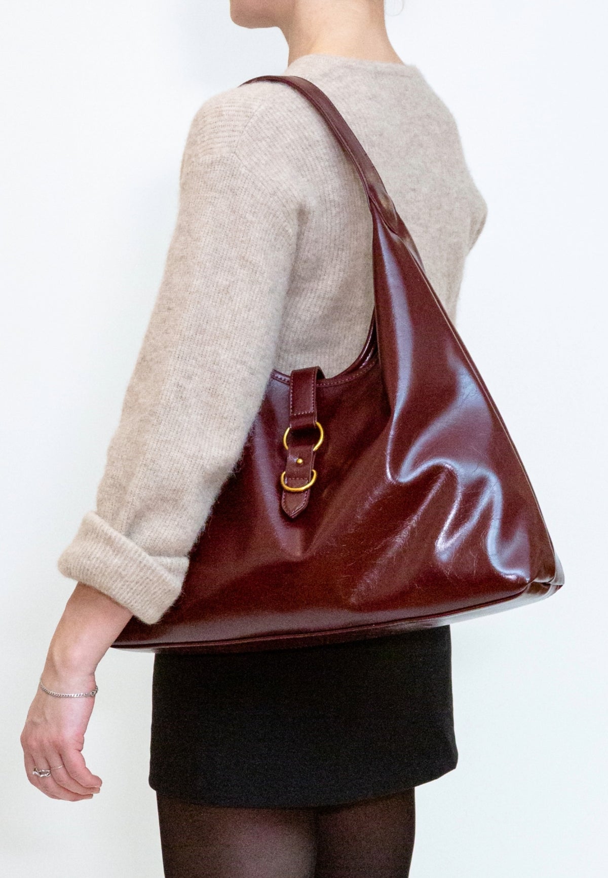 HVISK Lola Raw Hardware Tote Bag 508 Deep Burgundy